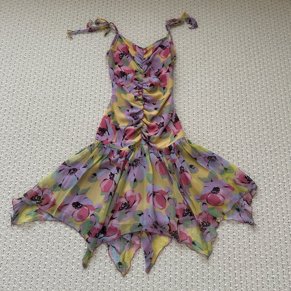 Vintage Betsey Johnson silk print flowy dress New Unworn